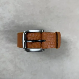CROCODILE PRINTED LEATHER BELT TOBACCO