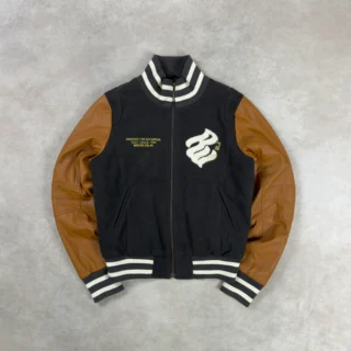 ROCAWEAR DOUBLE BROWN LEATHER BOMBER JACKET