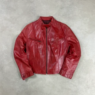 RED LEATHER WOMAN ZIP JECKET