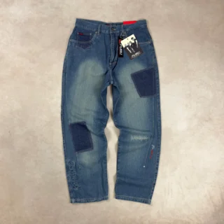 FUBU EMBROIDERED PATCHWORK BAGGY DENIM