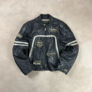 REDSKINS BLACK REAL LEATHER RACING JACKET
