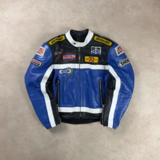 BEL-RAT DUNLOP BLACK & BLUE REAL LEATHER RACING JACKET