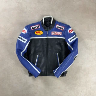BELL HELMET DEVIL BLACK & ROYAL REAL LEATHER RACING JACKET