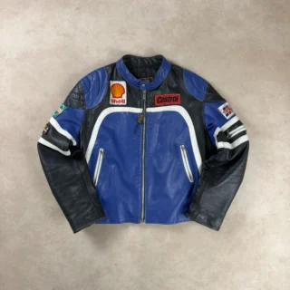 KAWASAKI BLUE & BLACK REAL LEATHER RACING JACKET