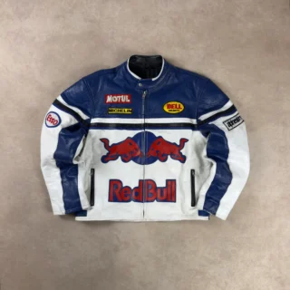 BELL HELMET REDBULL BLUE 6 WHITE REAL LEATHER RACING JACKET