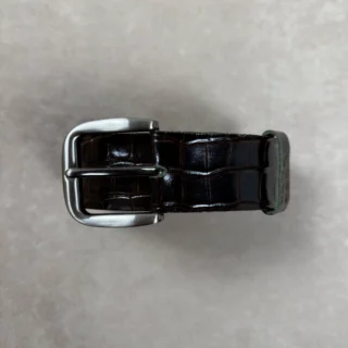 CROCODILE PRINTED LEATHER BELT DARK BROWN