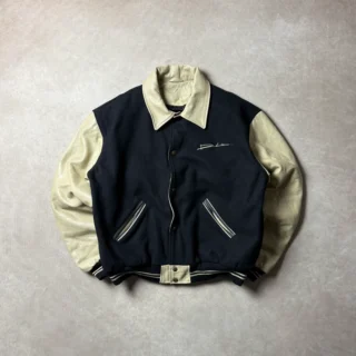 M. DIA REAL LEATHER BLACK 6 CREAM VARSITY JACKET